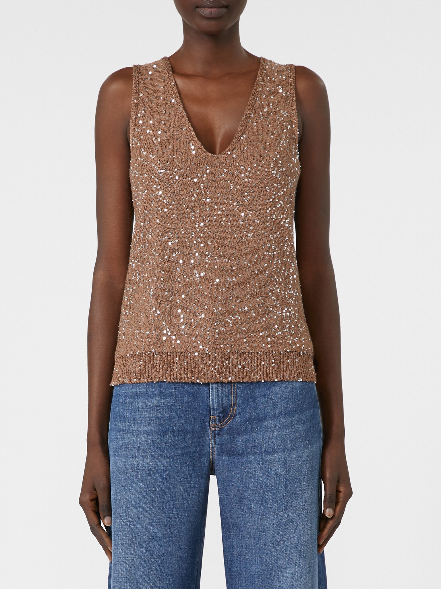 MAX MARA Maglia Acaici Paillettes-Marron Glacé