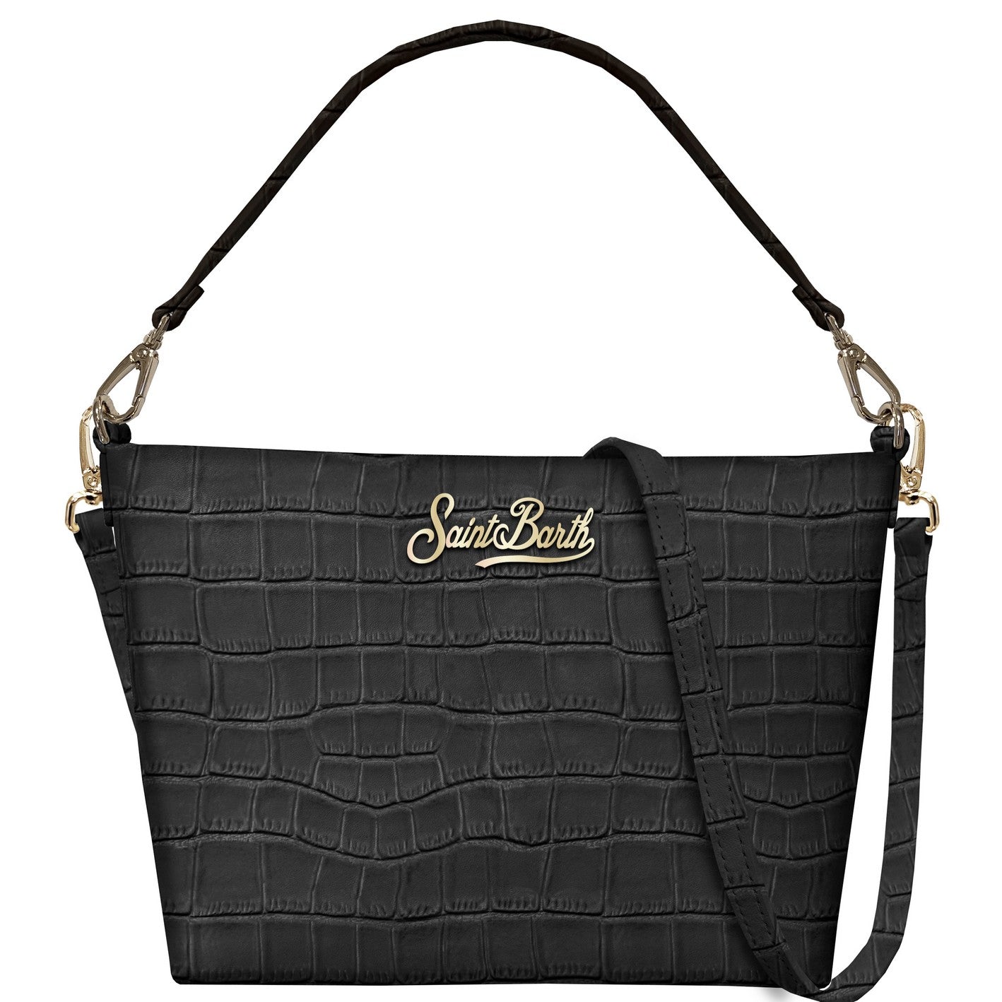 MC2 SAINT BARTH Pochette Aline Bag Croco Leather-Nero