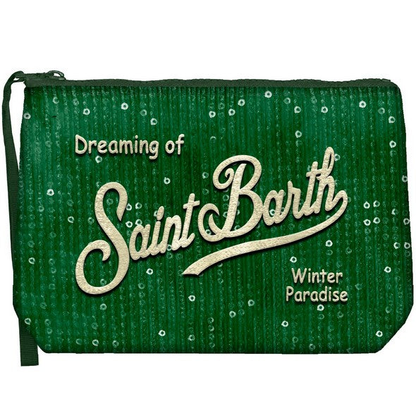 MC2 SAINT BARTH POCHETTE ALINE VELVET PAILLETTES-British Green