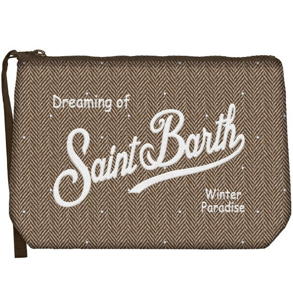 MC2 SAINT BARTH POCHETTE ALINE WOOL-Herringbone Strass Beige