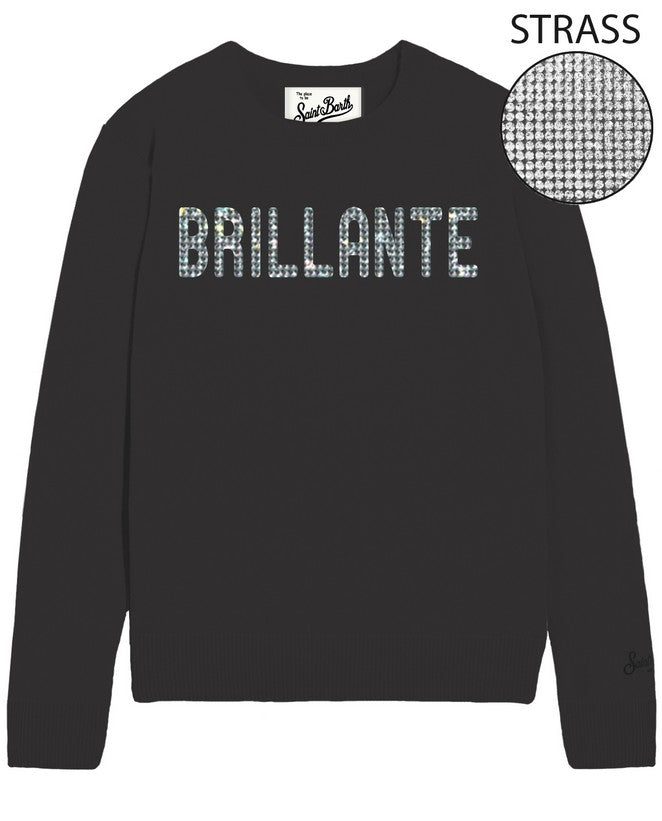 MC2 SAINT BARTH Maglione Donna NEW QUEEN-Brillante Strass Nero