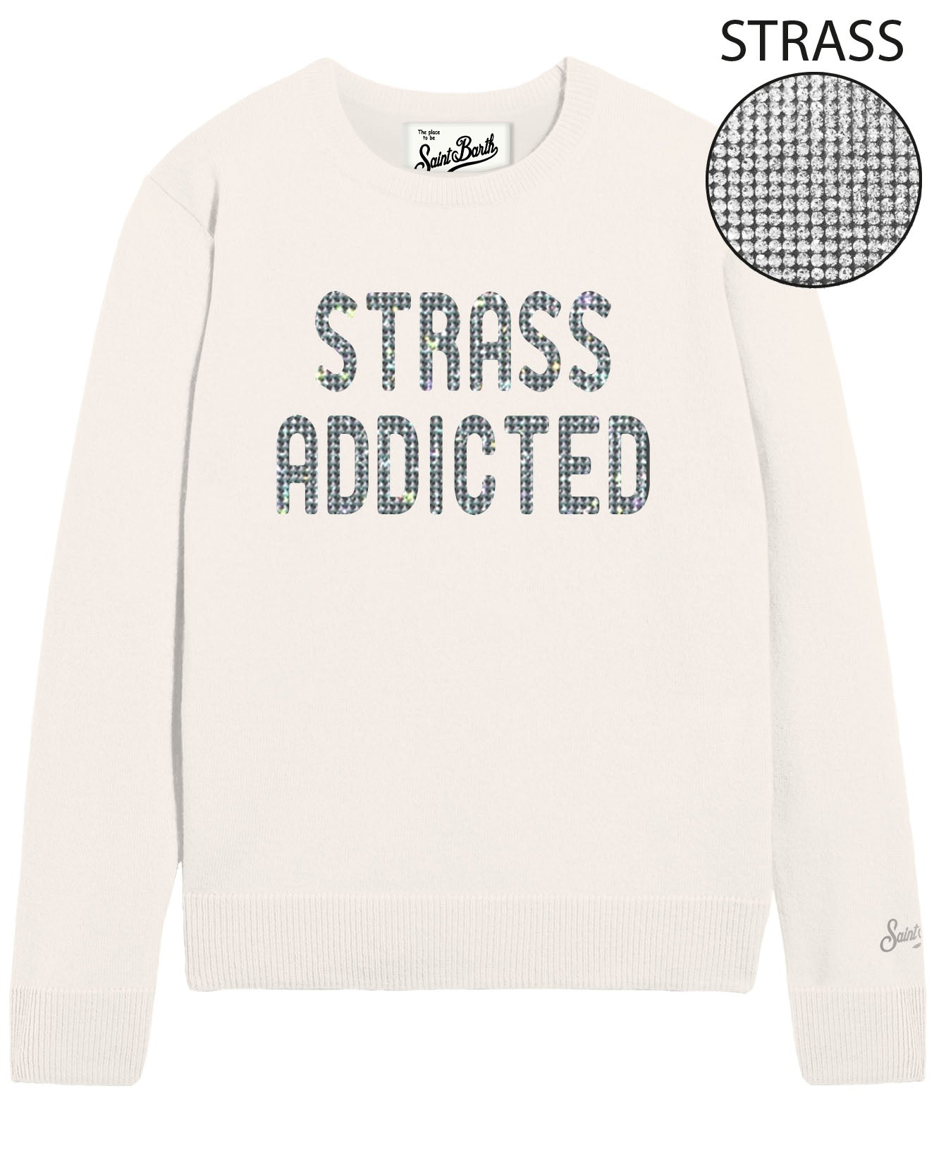 MC2 SAINT BARTH Maglione Donna NEW QUEEN-Addicted Strass Off White