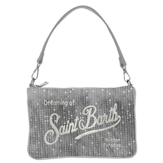 MC2 SAINT BARTH Pochette Parisienne Mini Velvet-Paillettes Argento