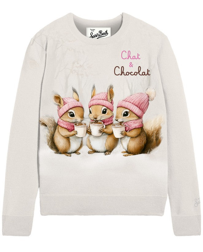 MC2 SAINT BARTH Maglione Bambina Princess Print-Squirrel Off White