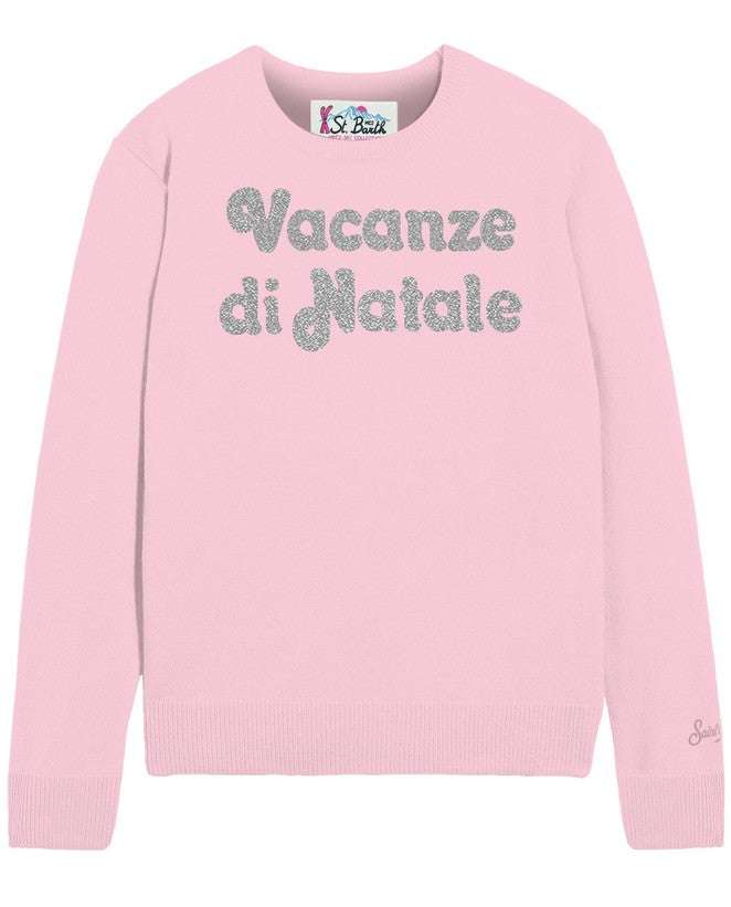 MC2 SAINT BARTH Maglione Bambina Princess-Vacanze Logo Rosa Argento