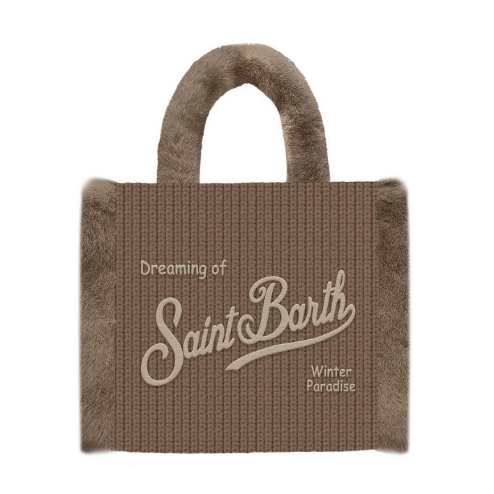 MC2 SAINT BARTH Borsa Vanity Mini Shearling Rib-Marrone