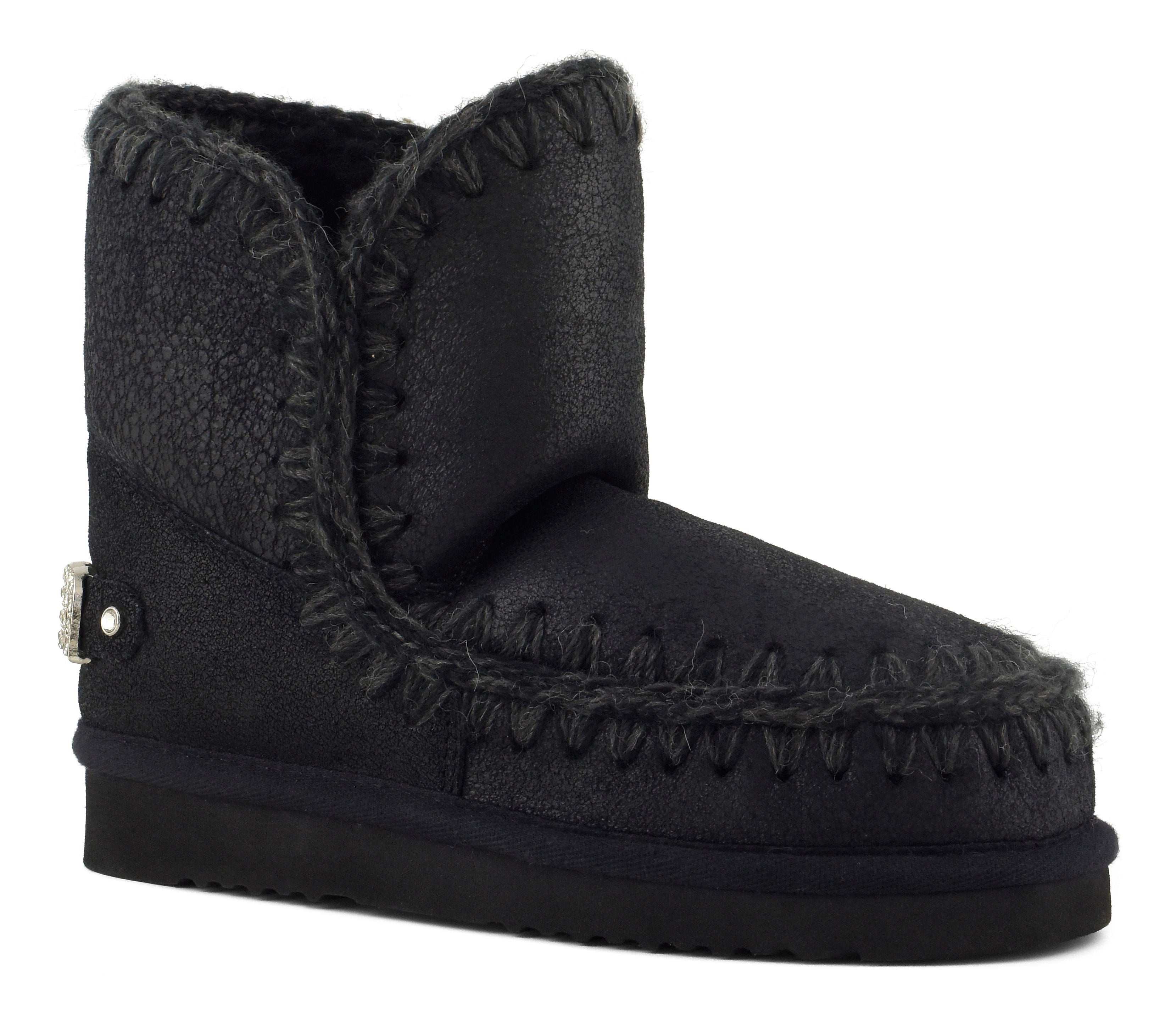 MOU Stivaletto Donna Eskimo 18 Rhinestones Logo-Cracked Black