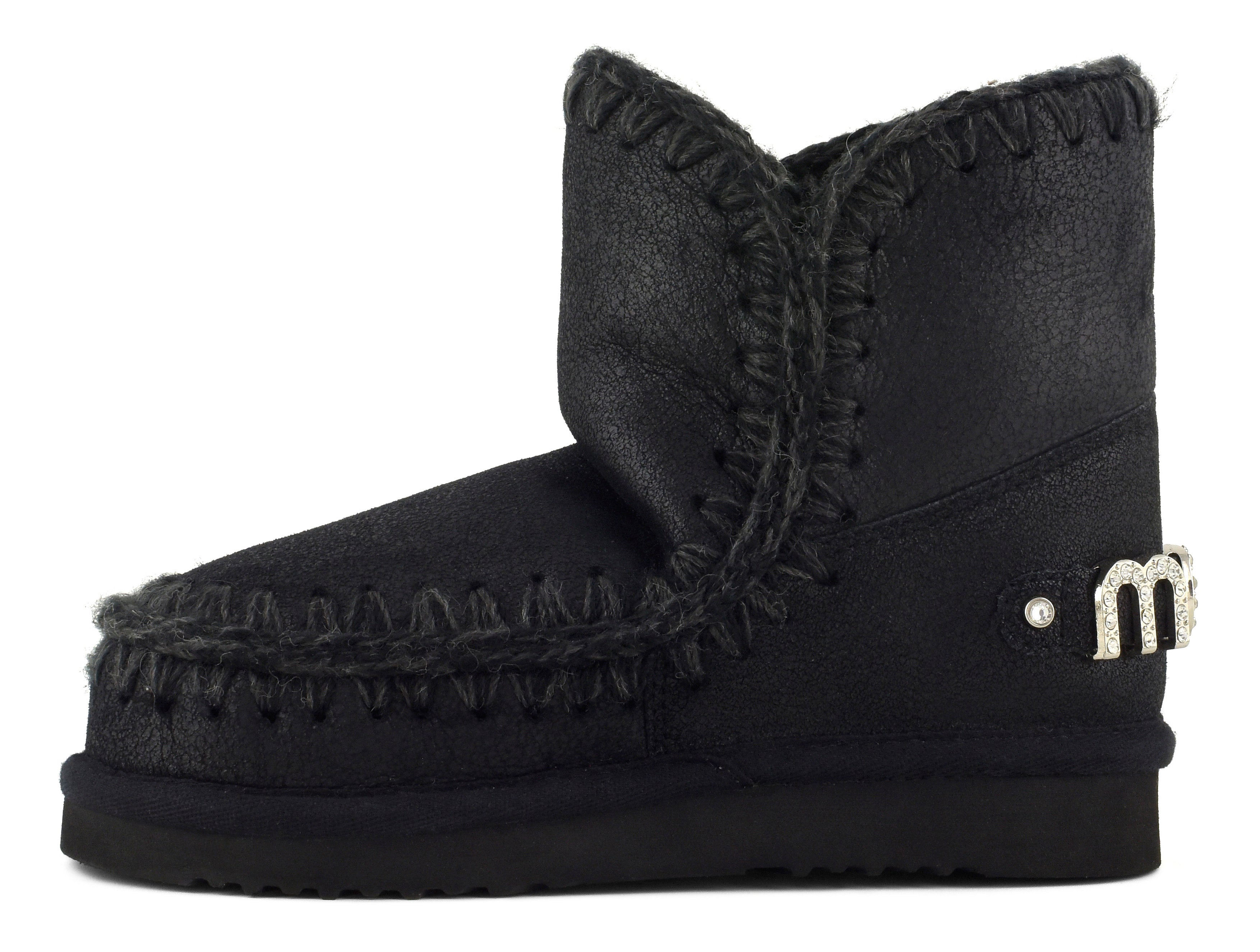 MOU Stivaletto Donna Eskimo 18 Rhinestones Logo-Cracked Black