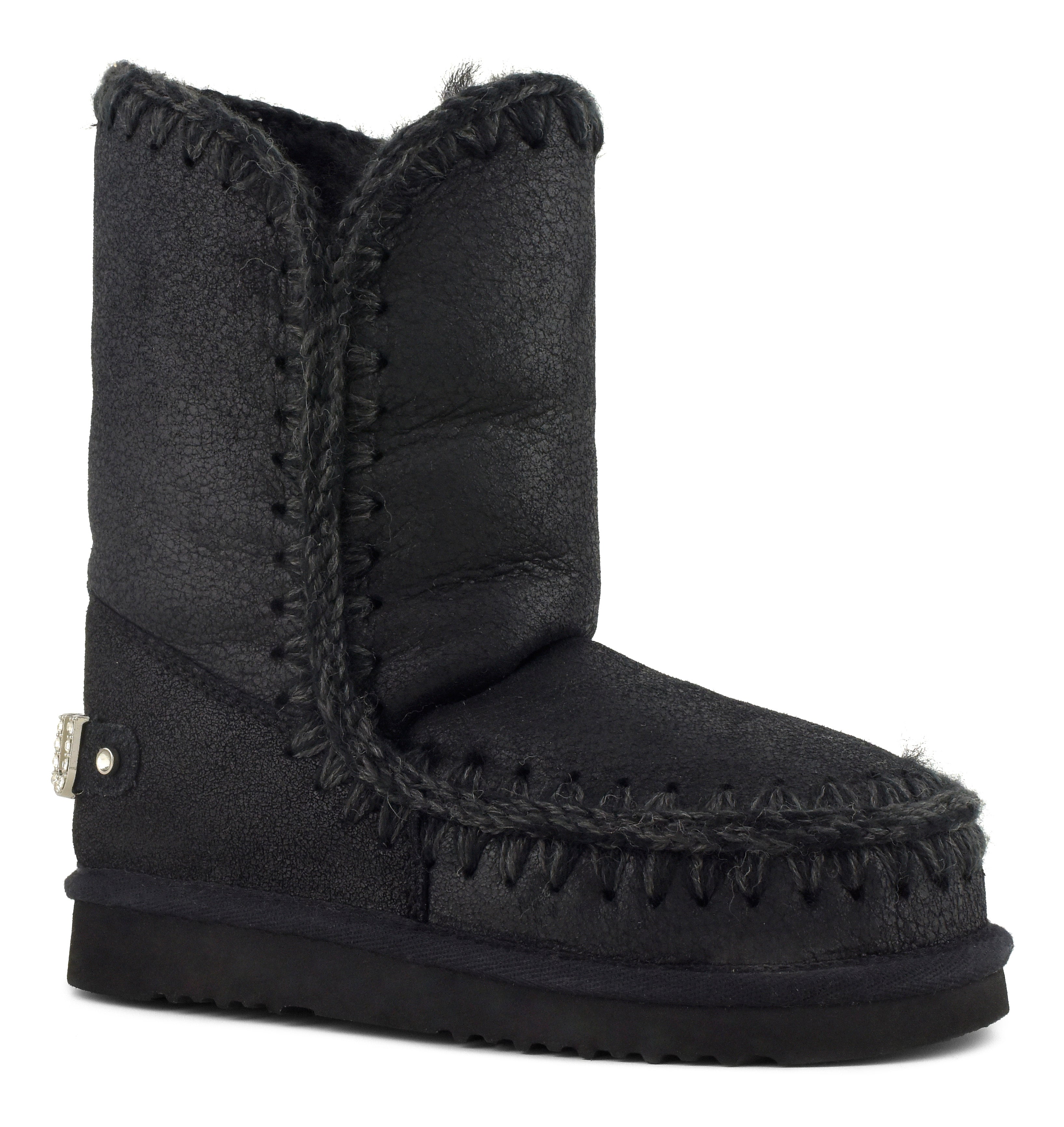 MOU Stivaletto Donna Eskimo 24 Rhinestones Logo-Cracked Black