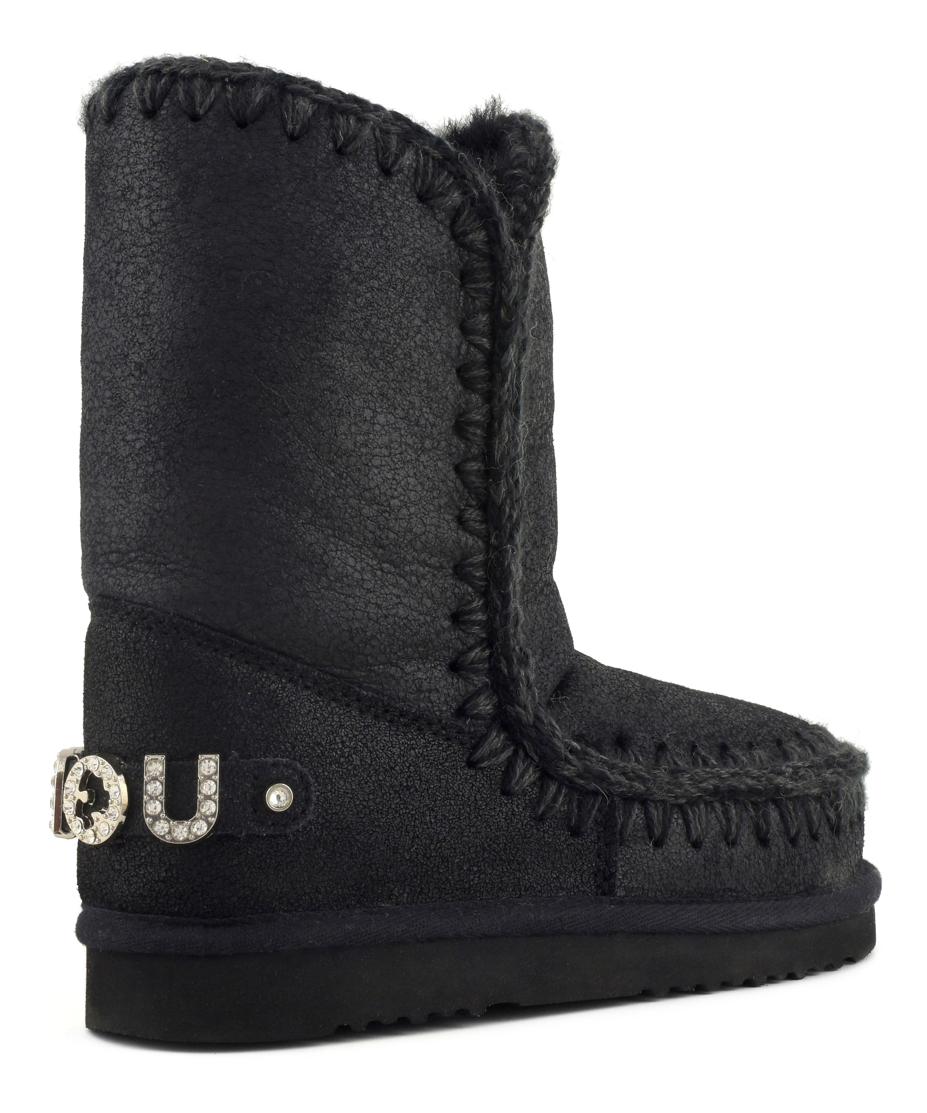 MOU Stivaletto Donna Eskimo 24 Rhinestones Logo-Cracked Black