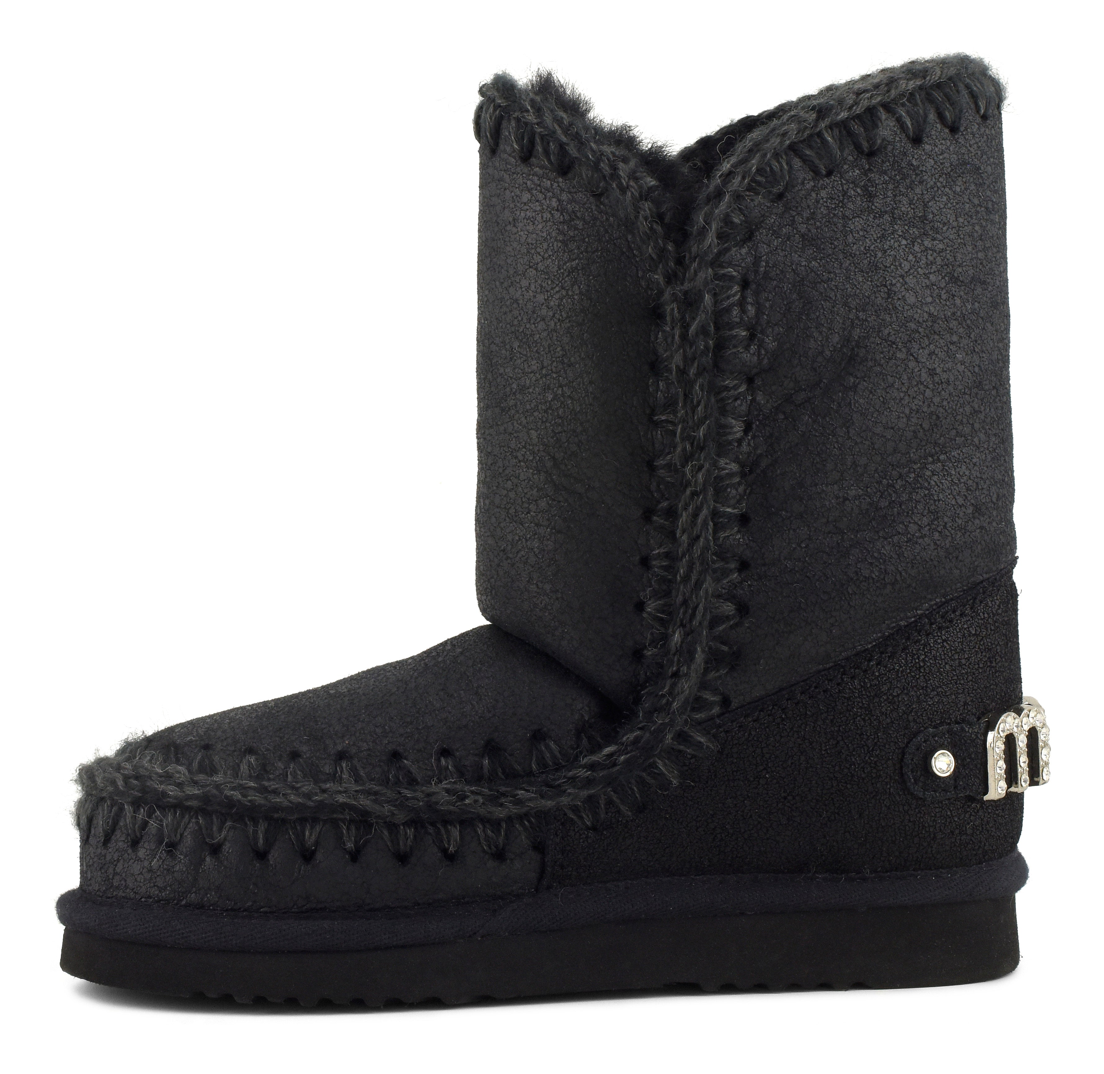 MOU Stivaletto Donna Eskimo 24 Rhinestones Logo-Cracked Black
