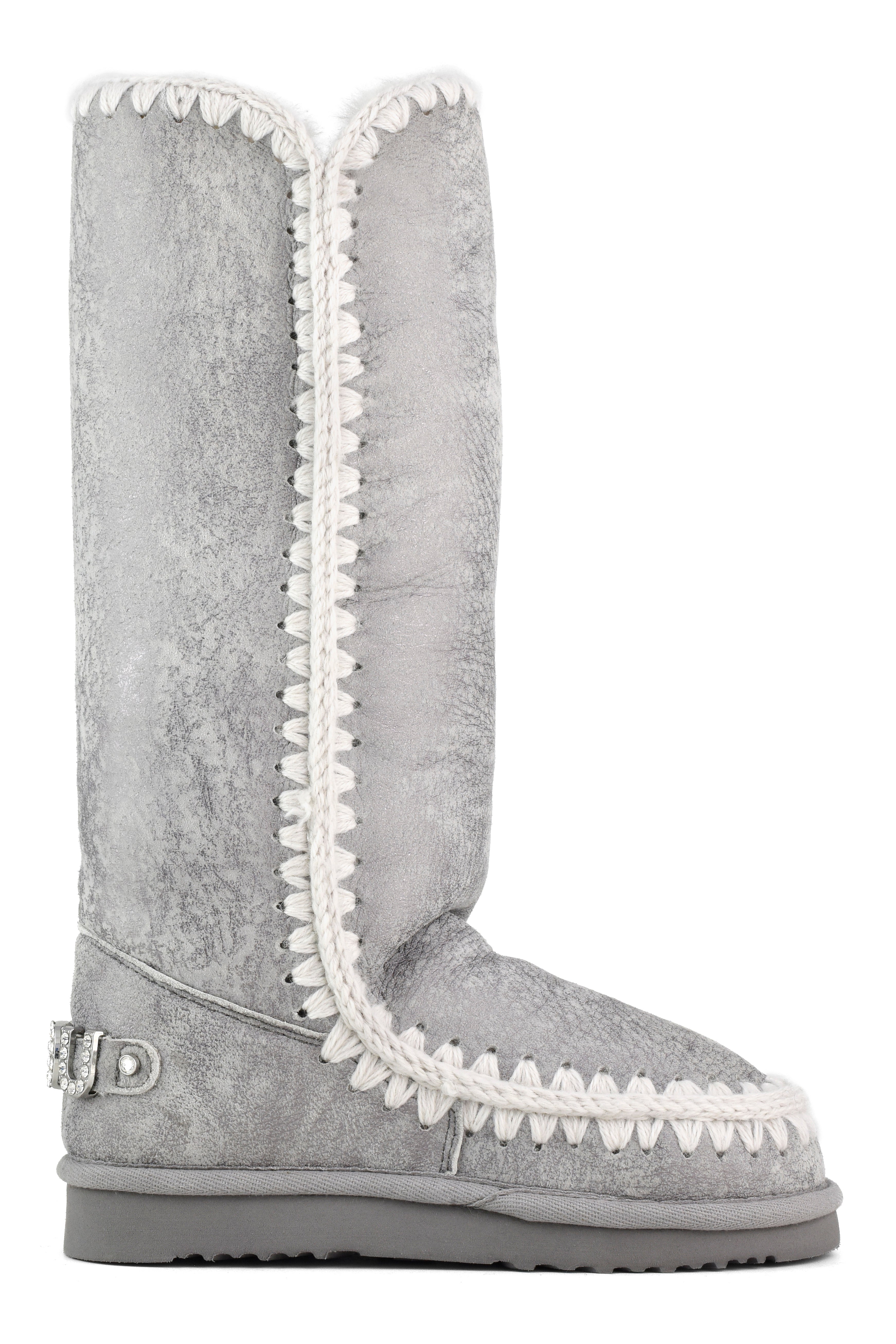 MOU Stivale Donna Eskimo 40 Rhinestones Logo-Silky Silver