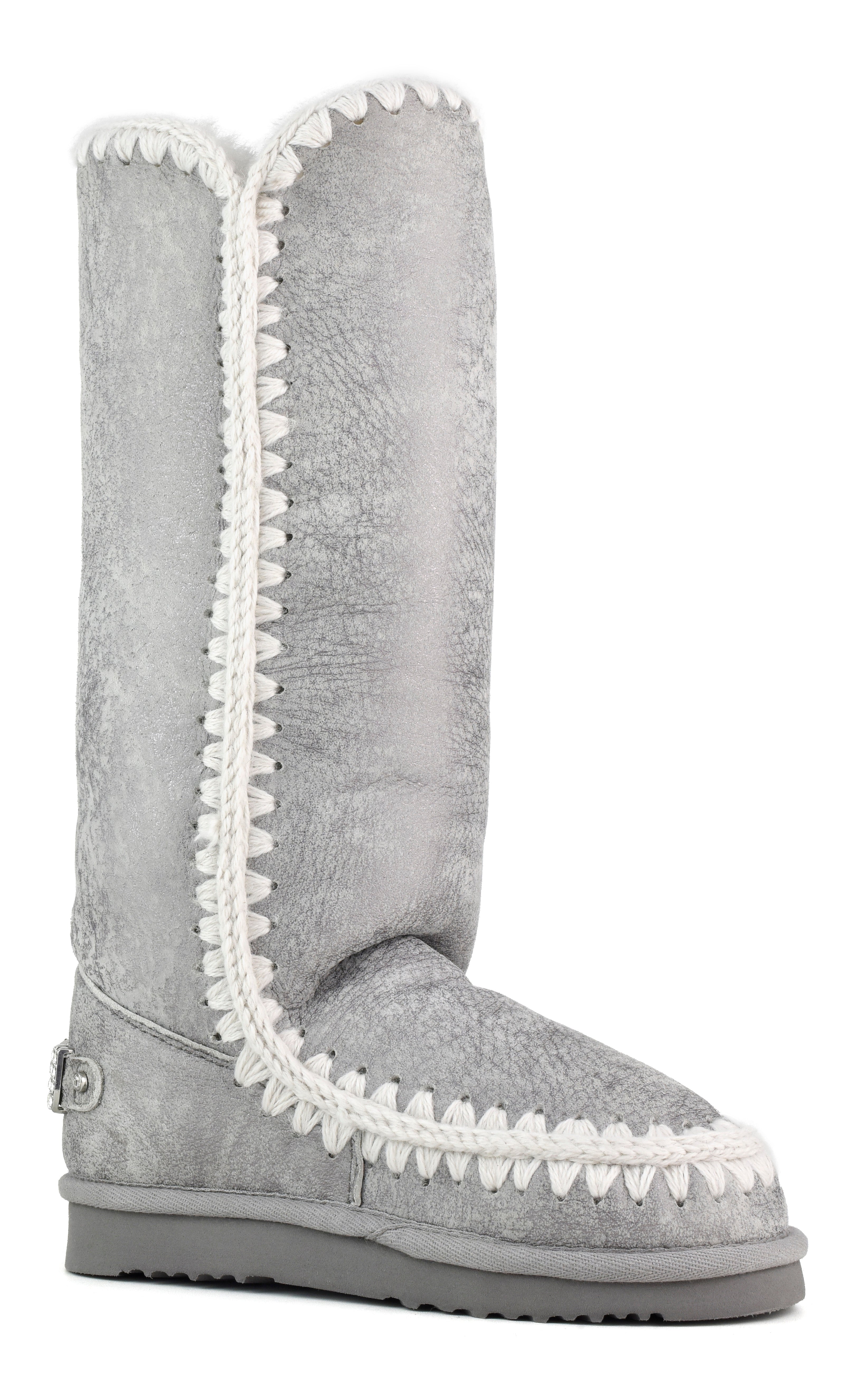 MOU Stivale Donna Eskimo 40 Rhinestones Logo-Silky Silver