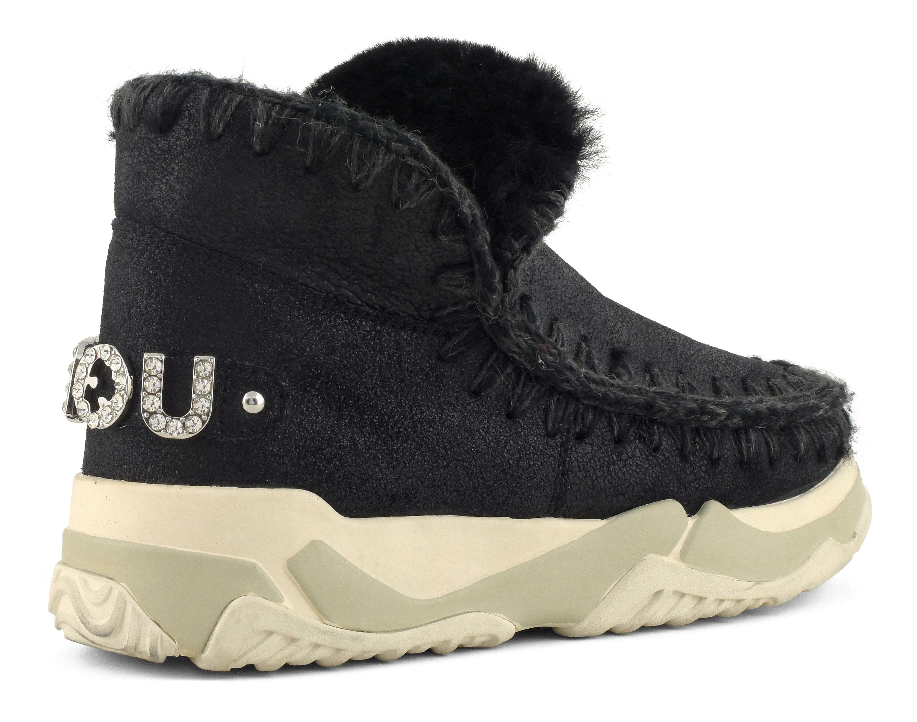 MOU Sneaker Donna Eskimo Trainer Rhinestone Logo-Cracked Black