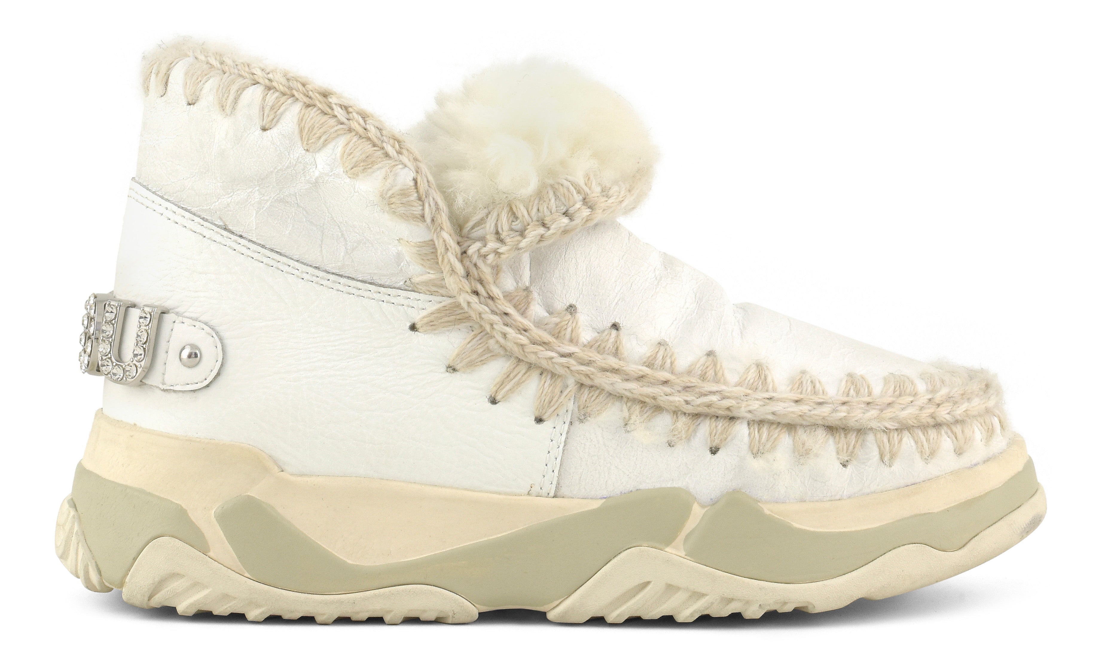 MOU Sneaker Donna Eskimo Trainer Rhinestone Logo-Waxi White