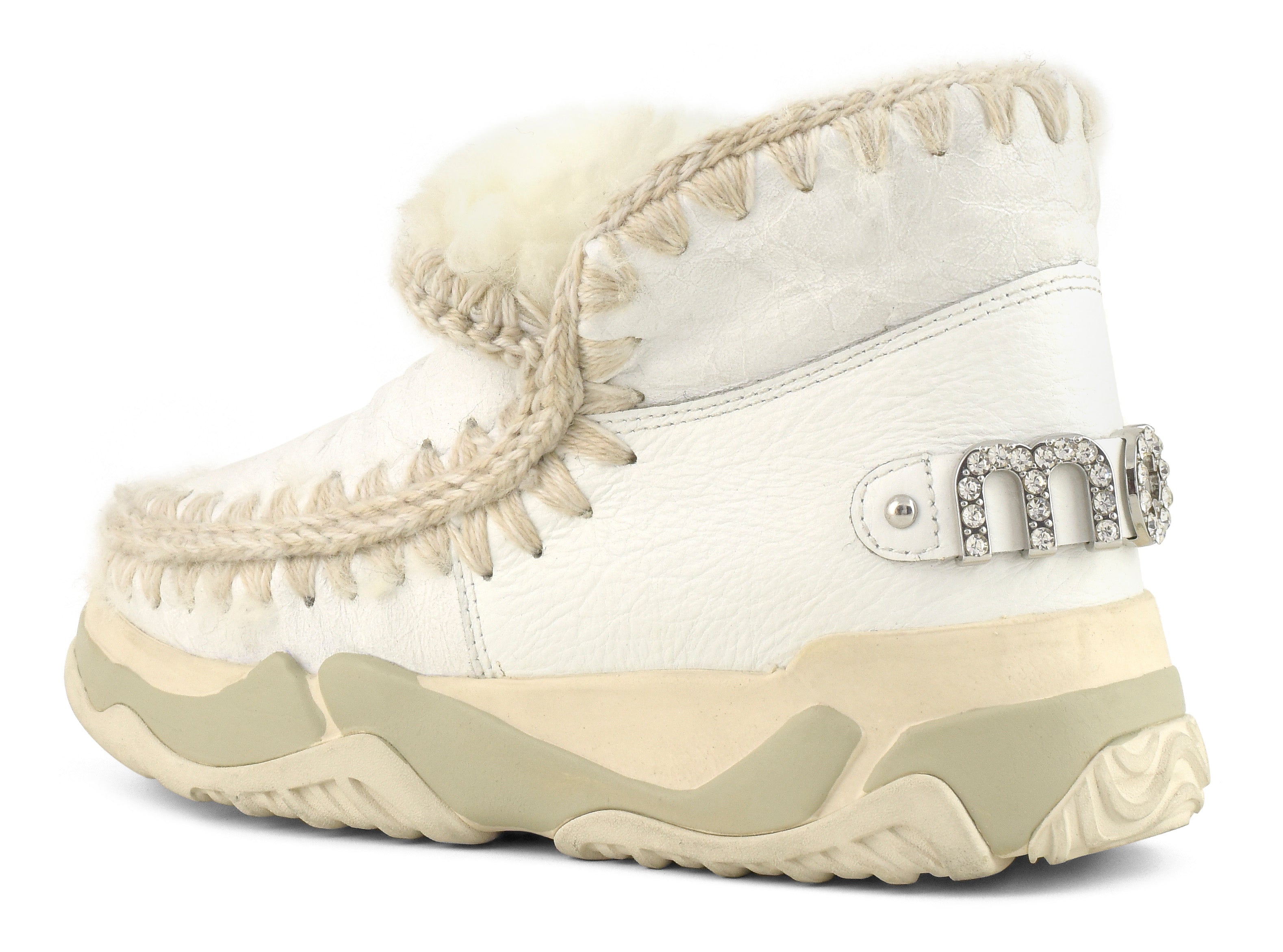 MOU Sneaker Donna Eskimo Trainer Rhinestone Logo-Waxi White