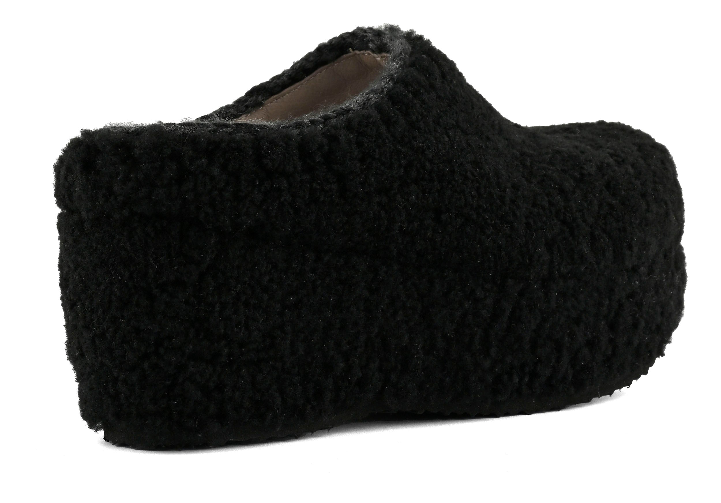MOU Zoccolo Donna Curly Sheepskin Clog-Black