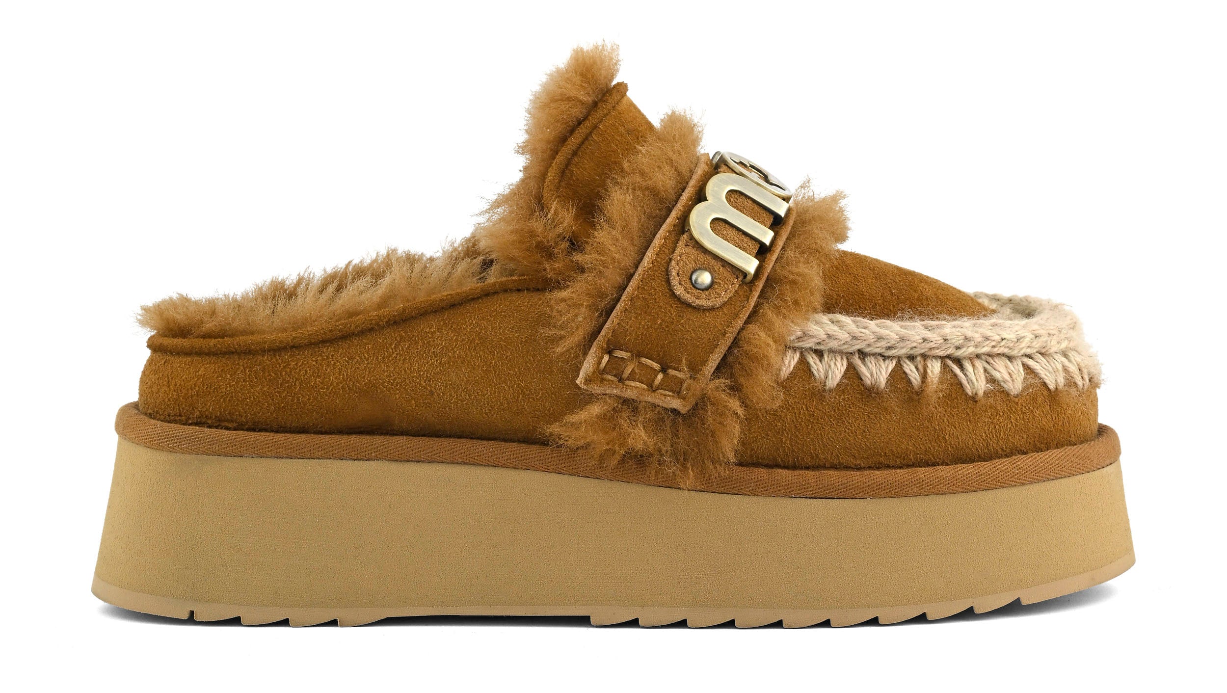 MOU Ciabatta Donna Platform Clog Strap Logo-Cognac