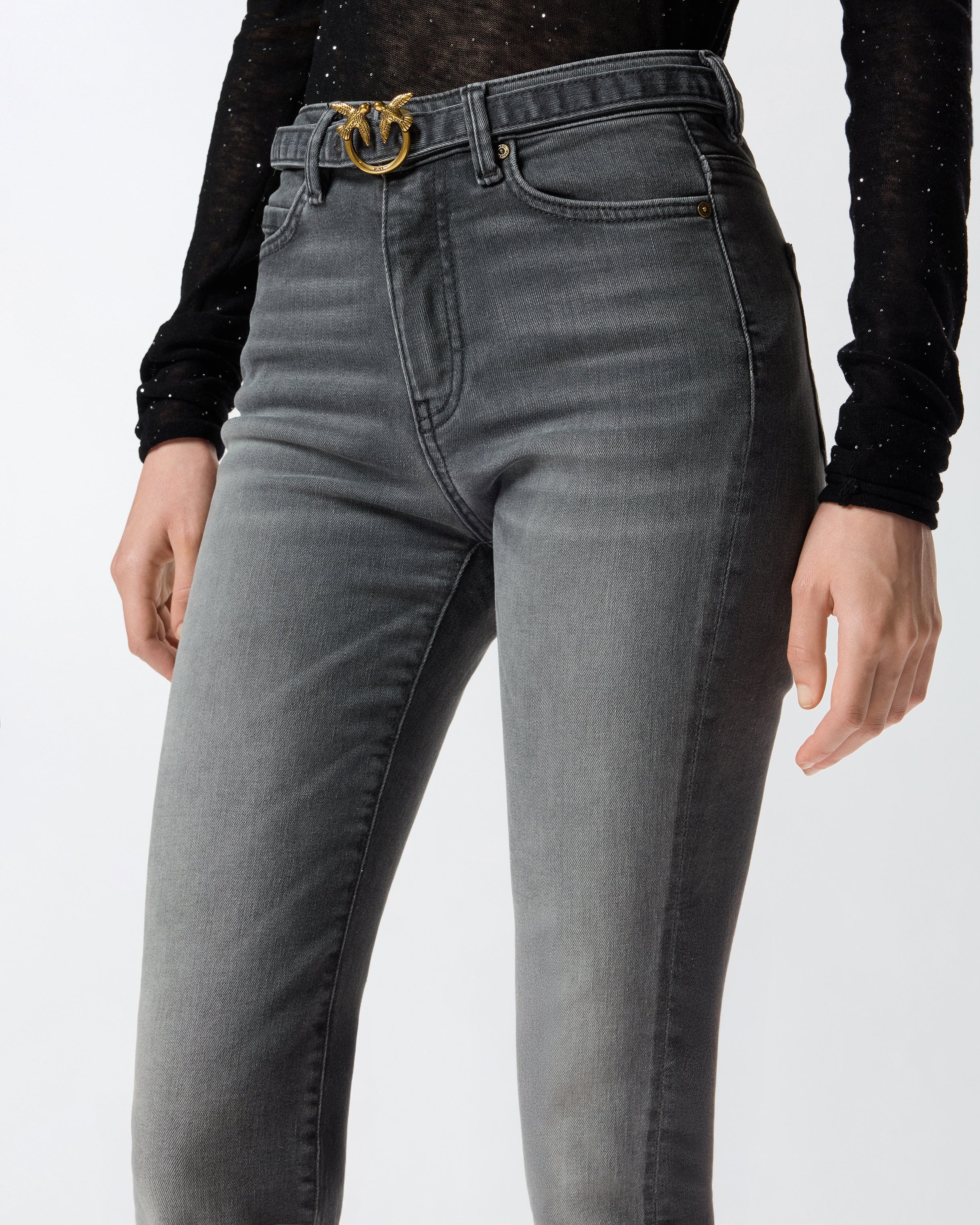 PINKO Jeans Flora Flare Cintura Logo-Grigio Scuro