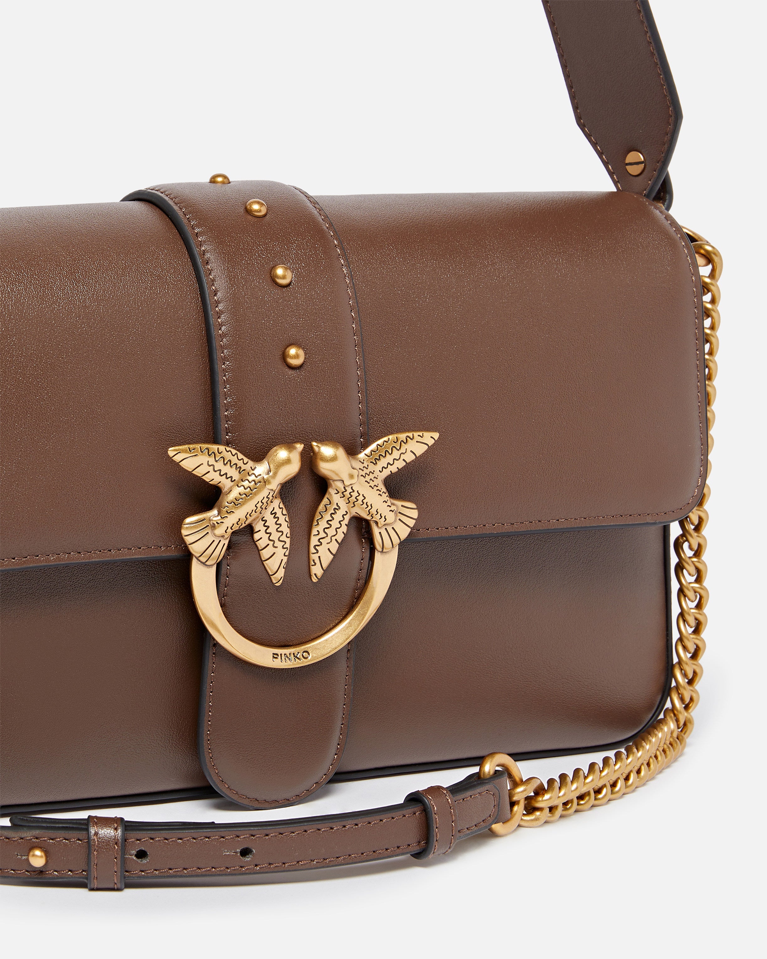 PINKO Borsa Love One Classic Slouchy-Marrone Gold