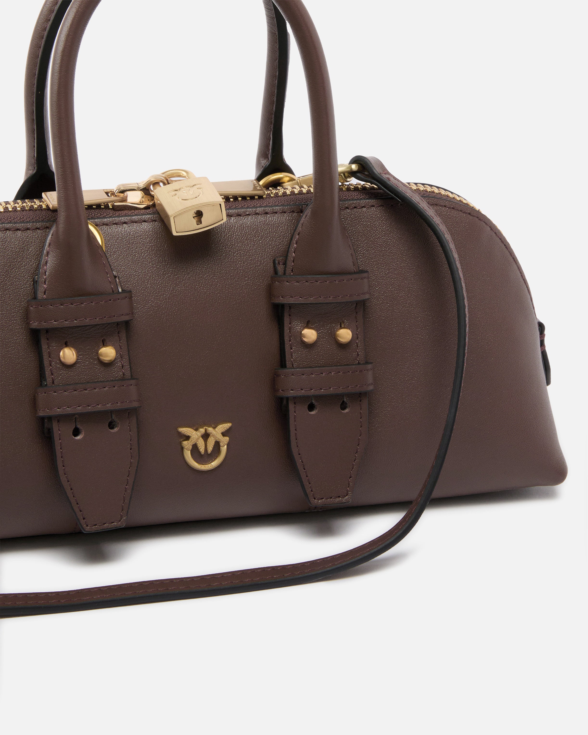 PINKO Borsa Bowling Escape Baguette-Marrone Gold