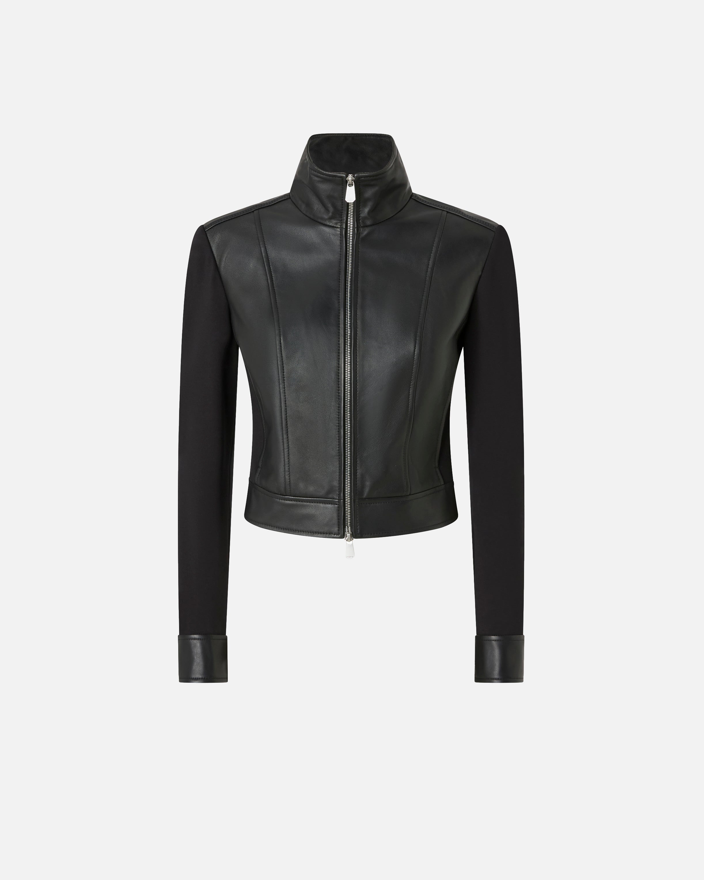 PINKO Giubbino Granetti Pelle Neoprene-Nero Limousine