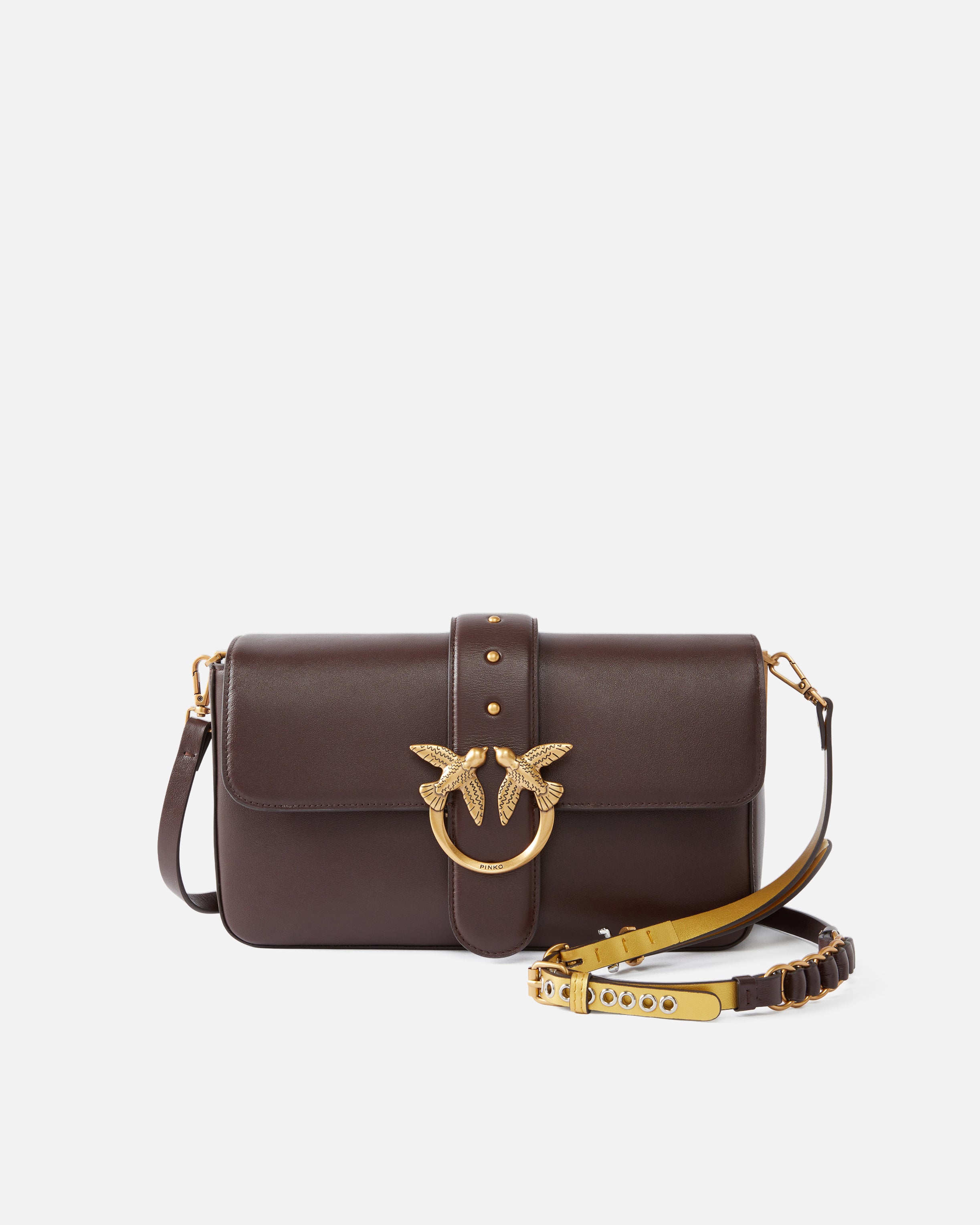 PINKO Borsa Love One classic Slouchy Mb Charms-Rosso Mogano Gold
