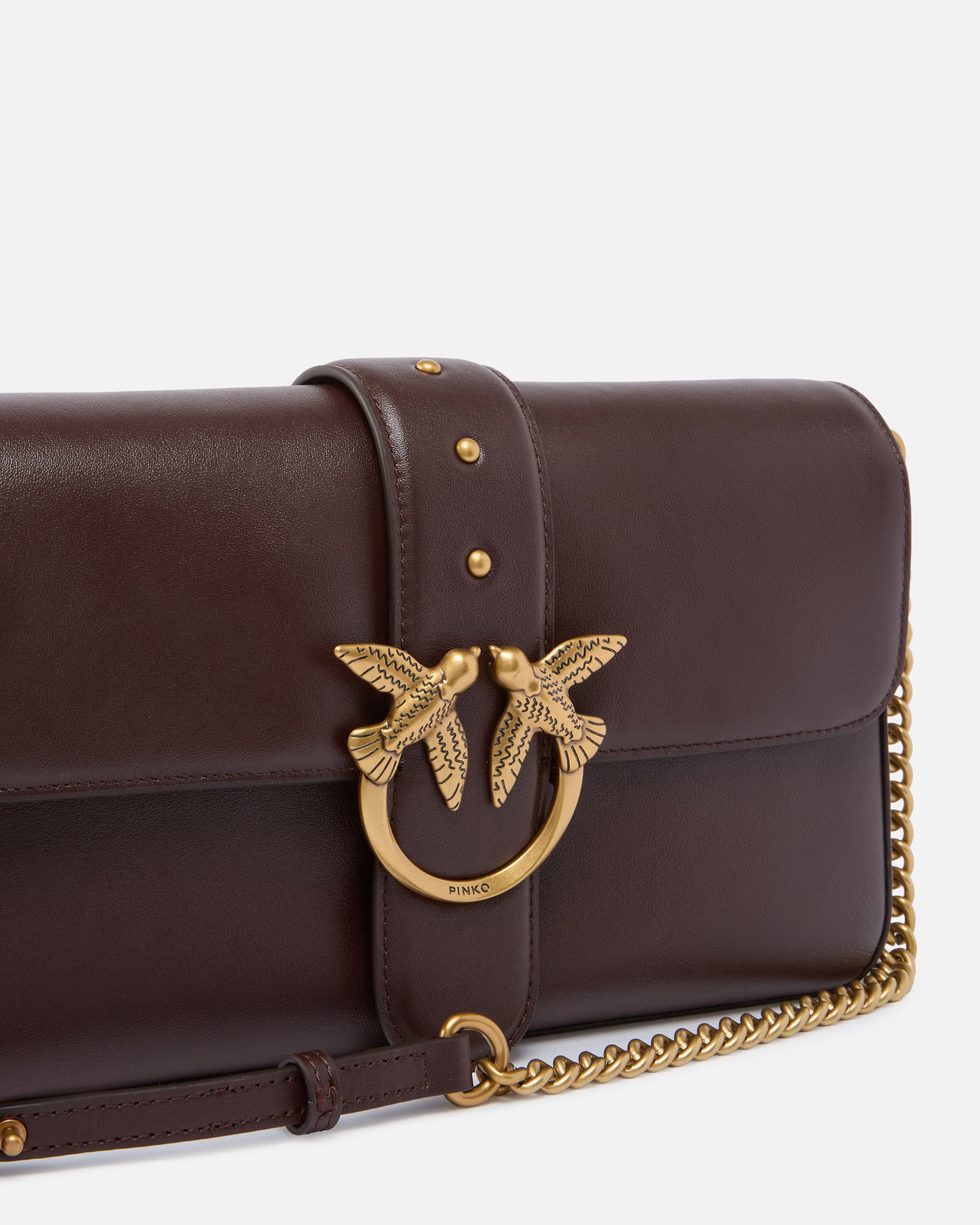 PINKO Borsa Love One classic Slouchy Mb Charms-Rosso Mogano Gold