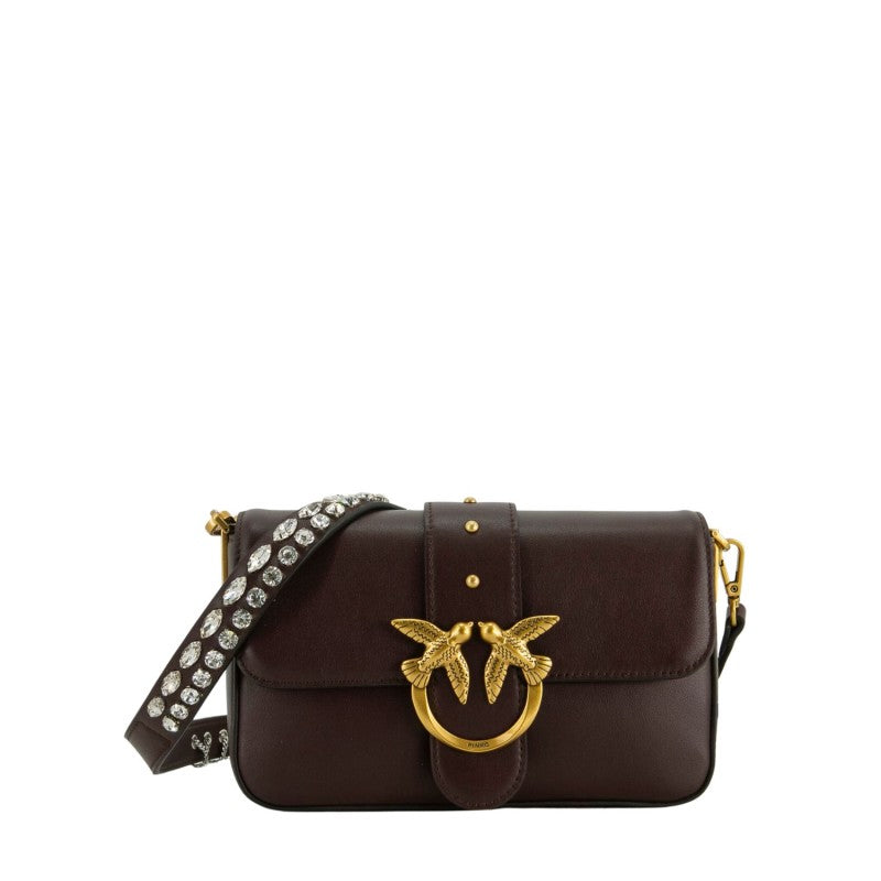 PINKO Borsa Love One Mini Slouchy Mb Charms-Rosso Mogano Gold