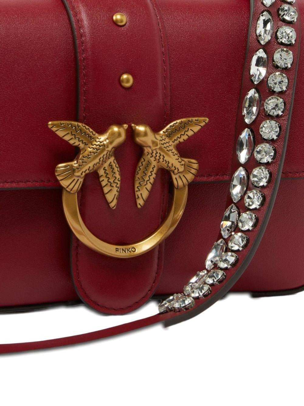 PINKO Borsa Love One Mini Slouchy Mb Charms-Rosso Lampone Gold