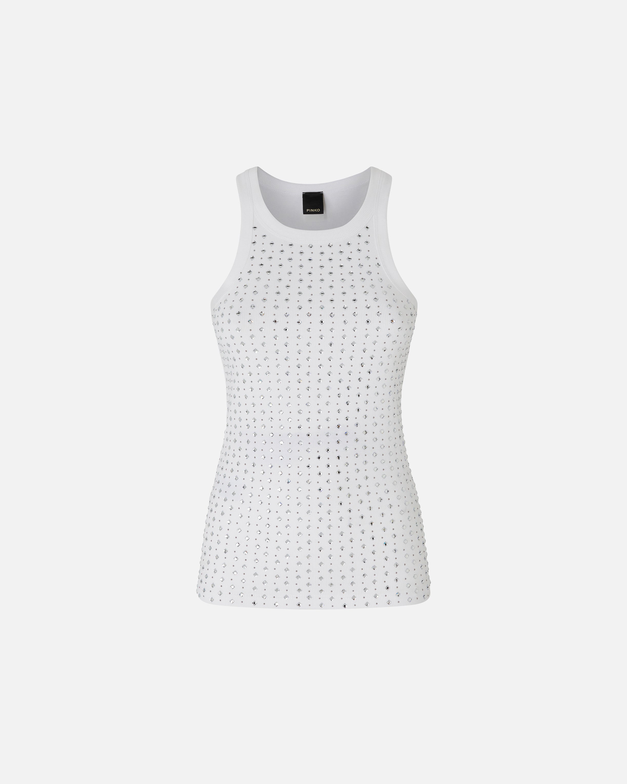 PINKO Canotta Annita Strass Borchie-Bianco