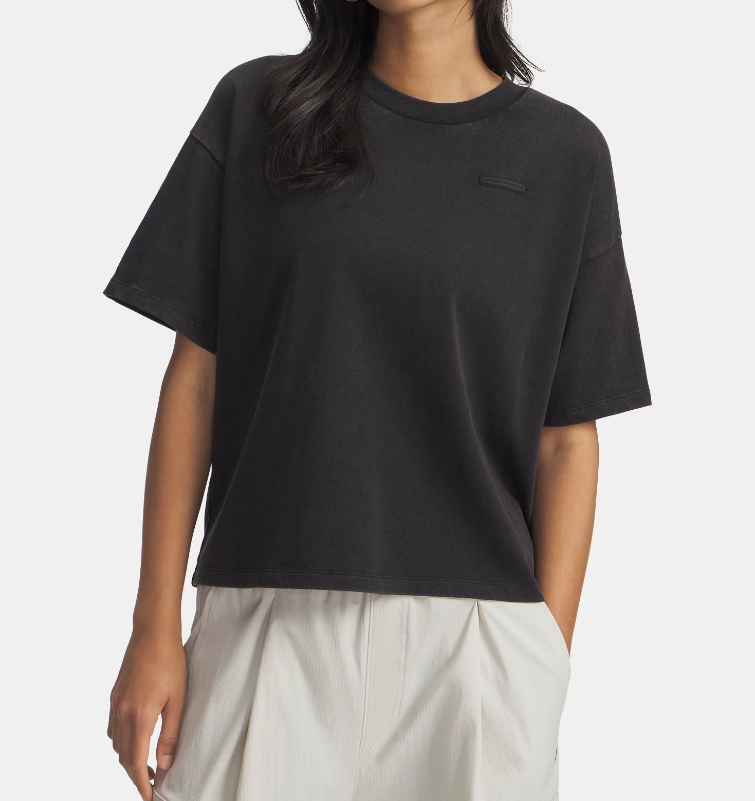 UNDER ARMOUR T-Shirt Donna Boxy Wash Heavyweight-Black