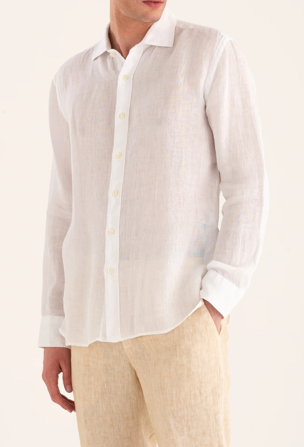 120% LINO Camicia Uomo Classic Linen-White