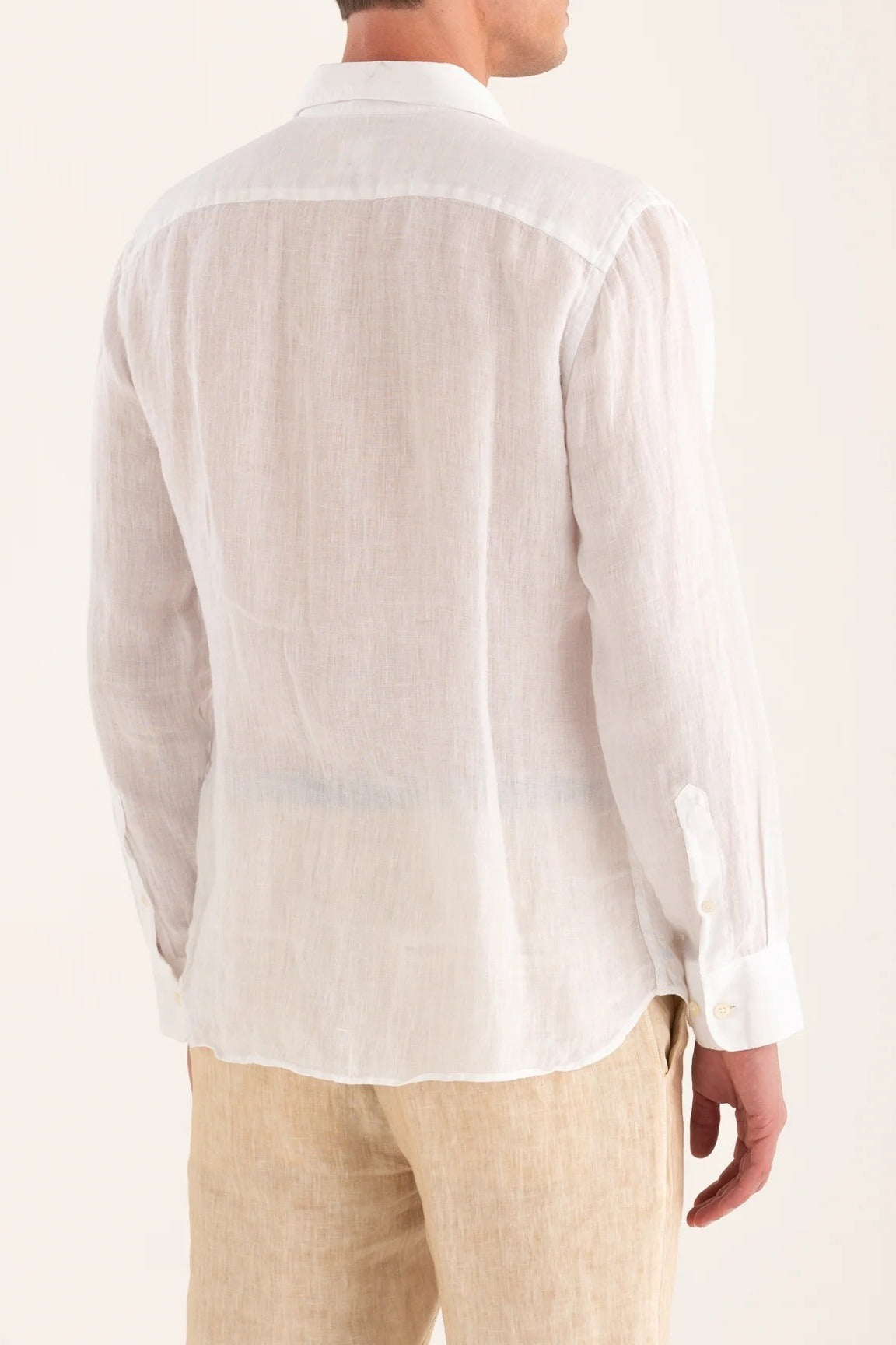 120% LINO Camicia Uomo Classic Linen-White