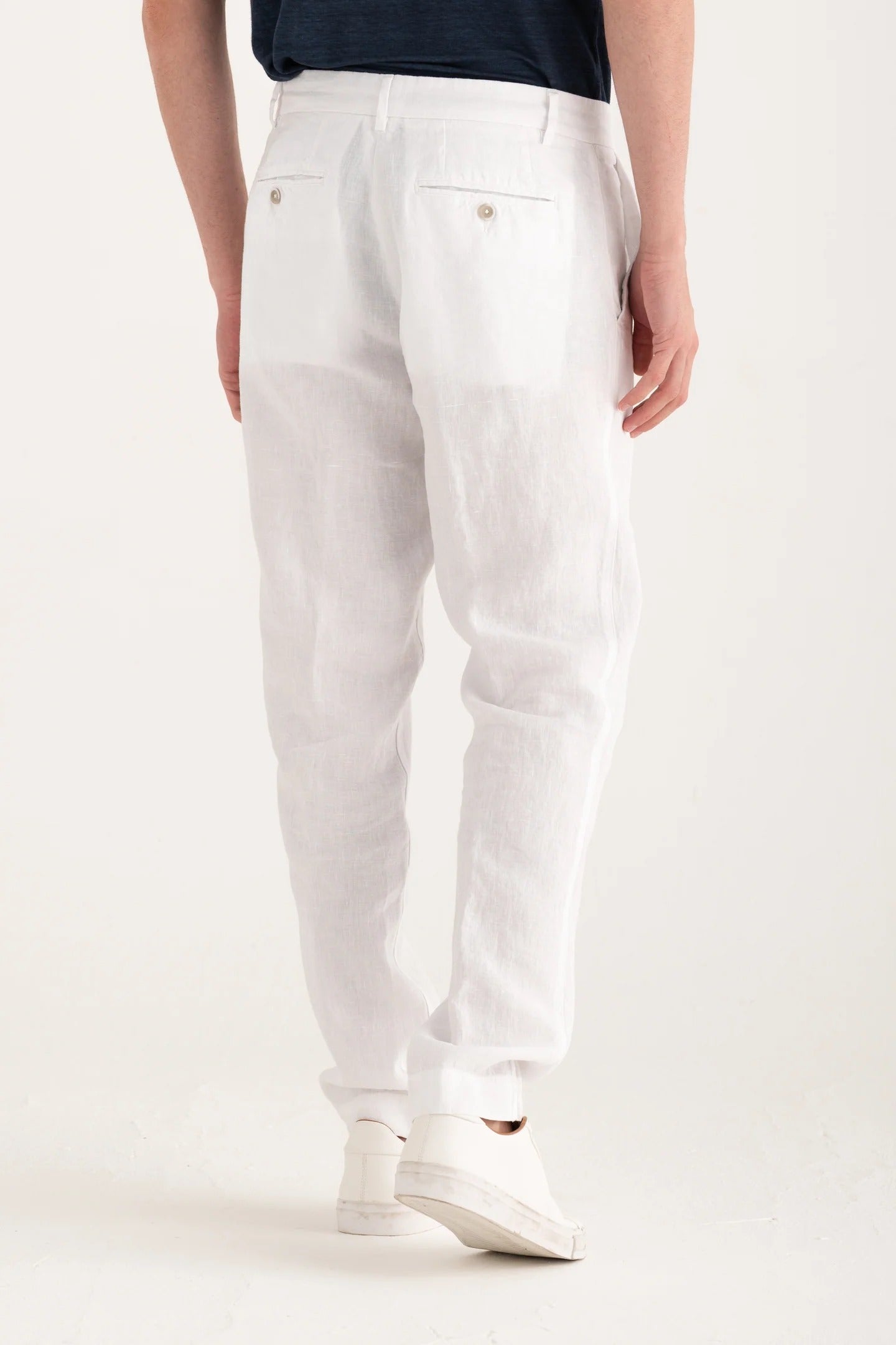120% LINO Pantalone Uomo Chino Lino-White
