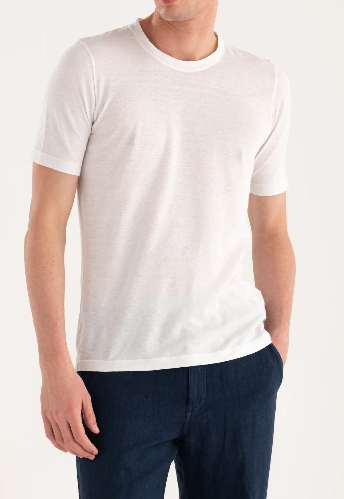 120% LINO T-Shirt Uomo Jersey Lino-White Solid
