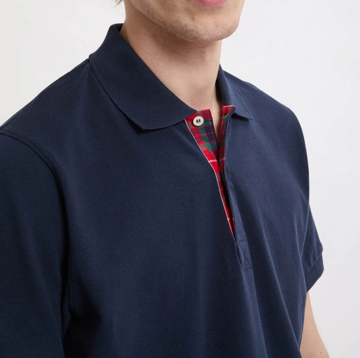 BARACUTA Polo Uomo Tartan Placket-Navy