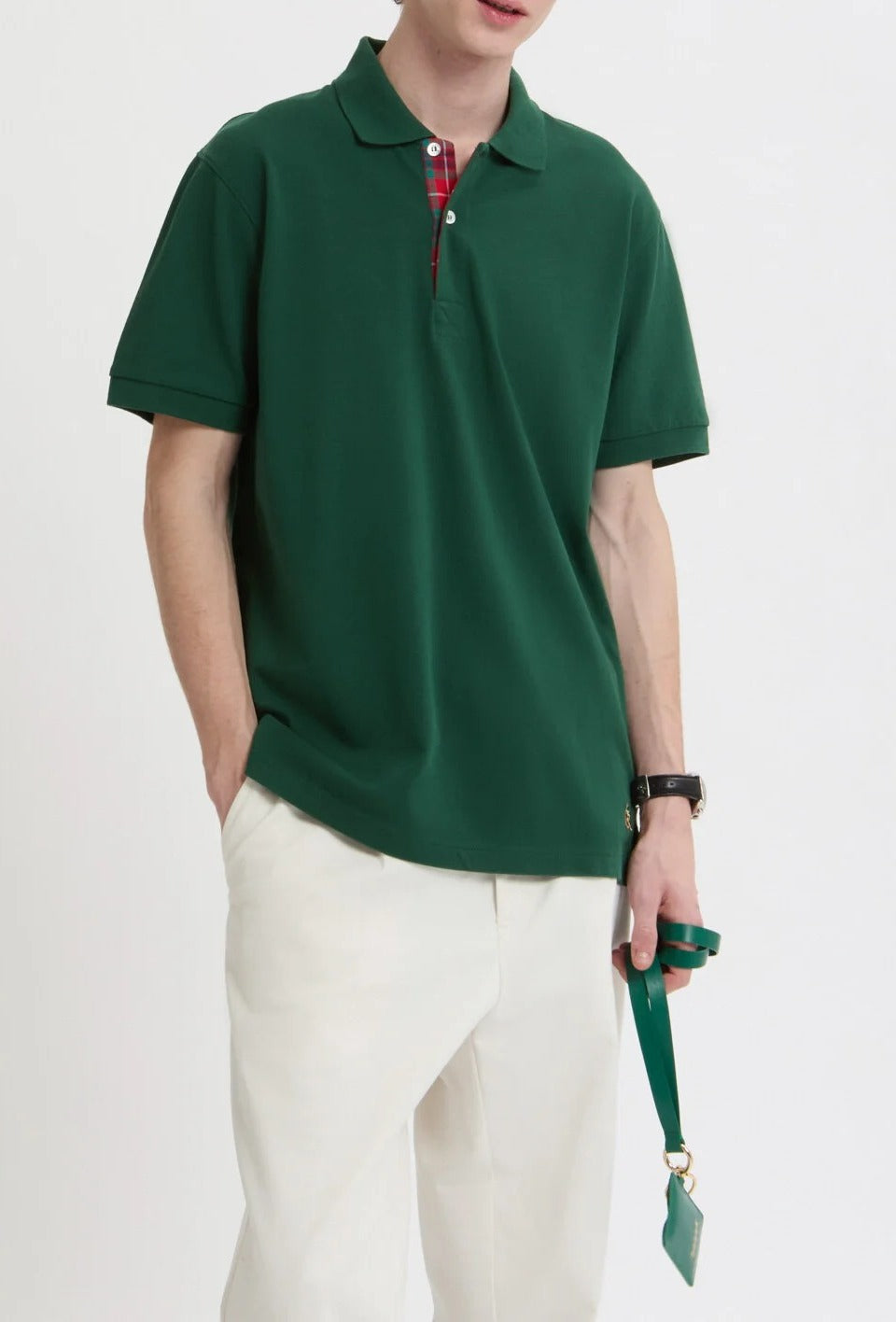 BARACUTA Polo Uomo Tartan Placket-Racing Green