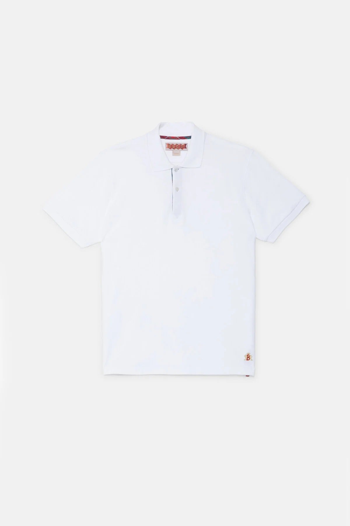 BARACUTA Polo Uomo Tartan Placket-Bone White