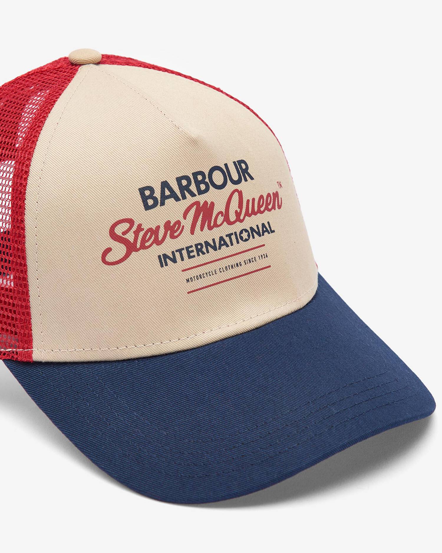 BARBOUR Cappello Baseball STEVE MCQUEEN TRUCKER CAP-Navy Red Stone