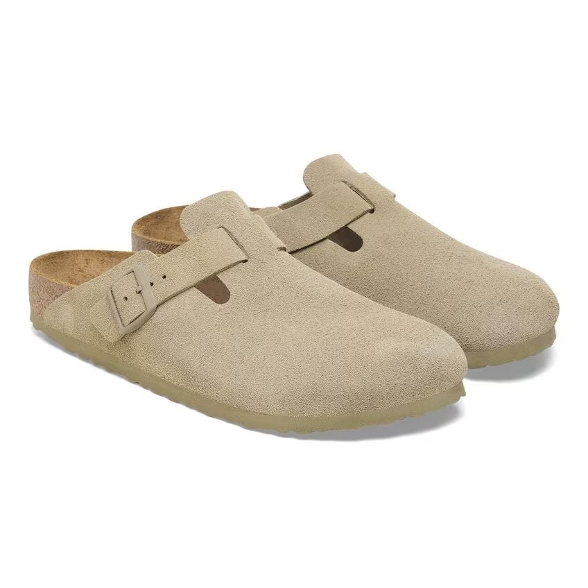 BIRKENSTOCK Ciabatta Unisex Boston Suede Leather-Faded Khaki