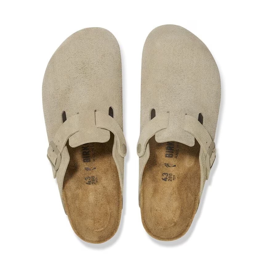 BIRKENSTOCK Ciabatta Unisex Boston Suede Leather-Faded Khaki