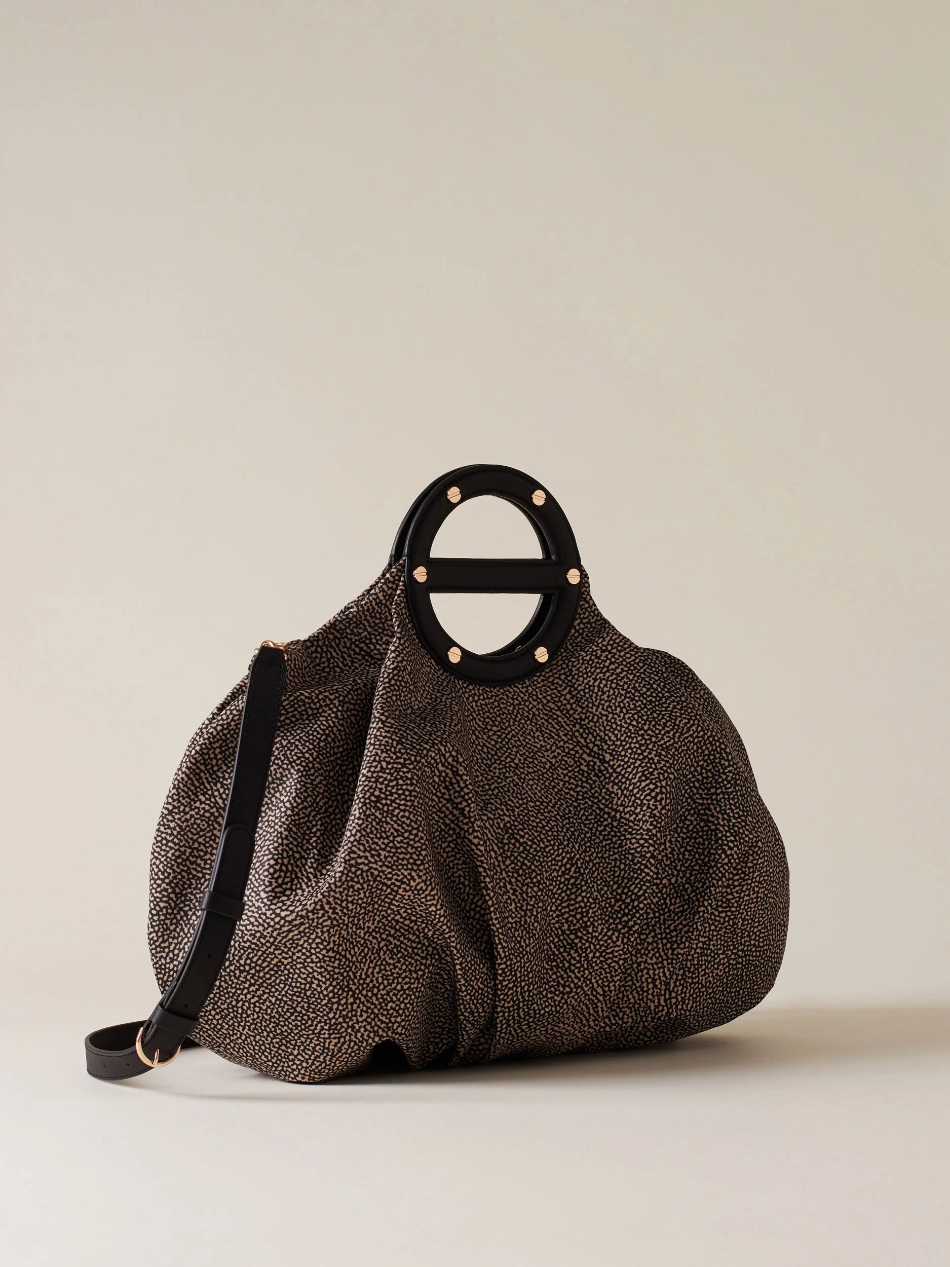 BORBONESE Borsa Bauletto VIS A VIS MEDIUM-Op Naturale/Nero
