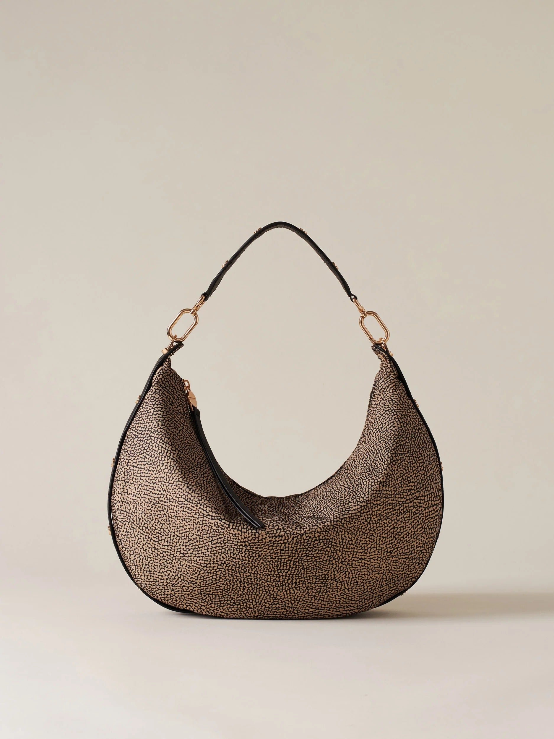 BORBONESE Borsa Hobo Frame Medium-Op Naturale/Nero