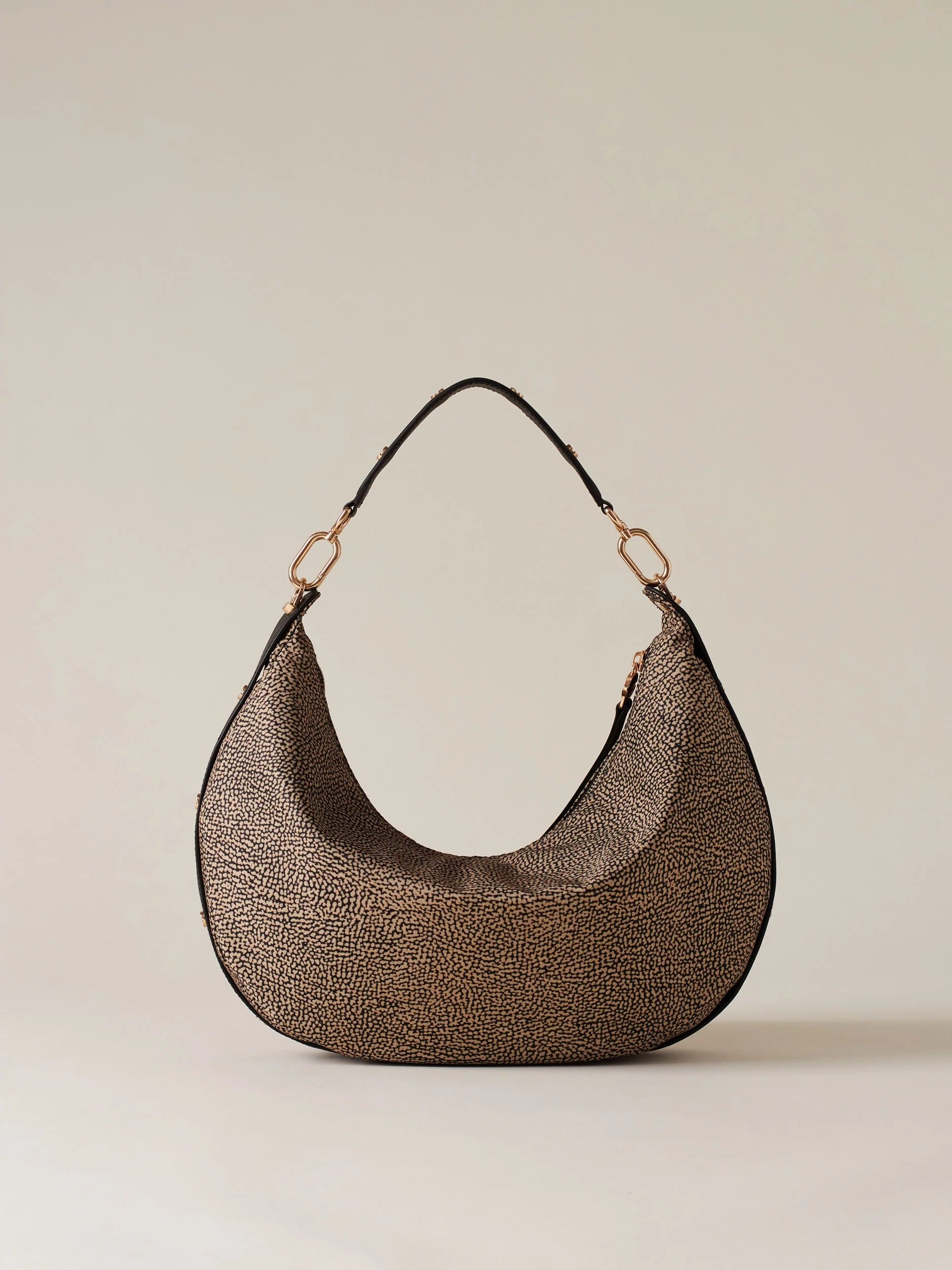 BORBONESE Borsa Hobo Frame Medium-Op Naturale/Nero