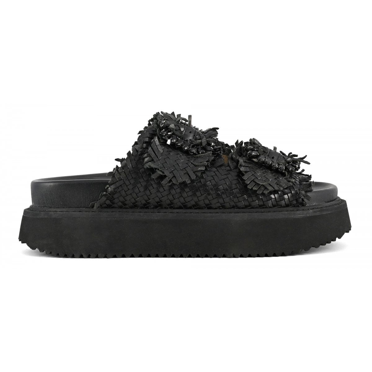 CORAL BLUE Sandalo Donna Gioiello Platform Pelle Intrecciata-Black