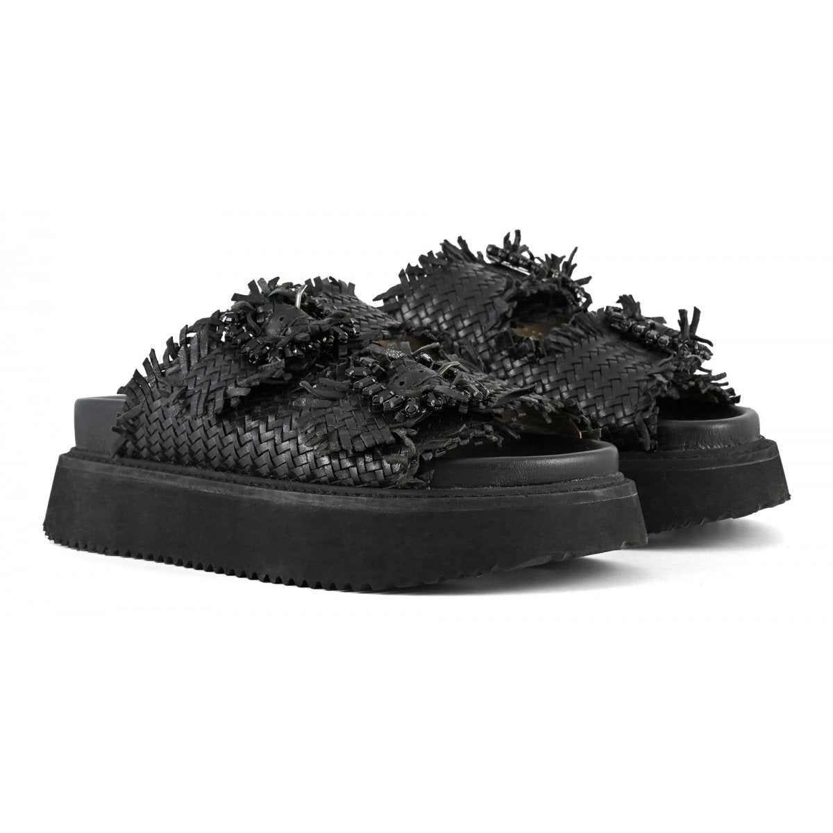 CORAL BLUE Sandalo Donna Gioiello Platform Pelle Intrecciata-Black
