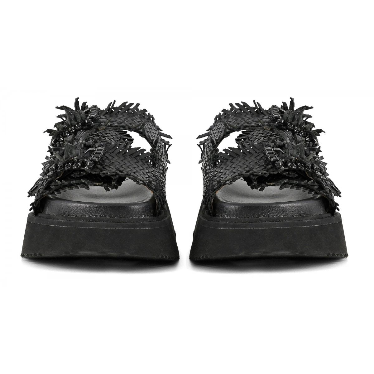 CORAL BLUE Sandalo Donna Gioiello Platform Pelle Intrecciata-Black