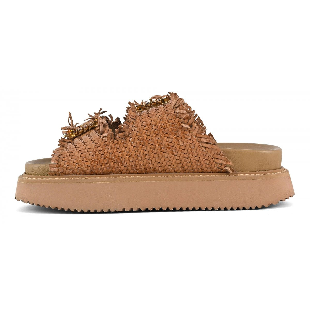 CORAL BLUE Sandalo Donna Gioiello Platform Pelle Intrecciata-Cognac
