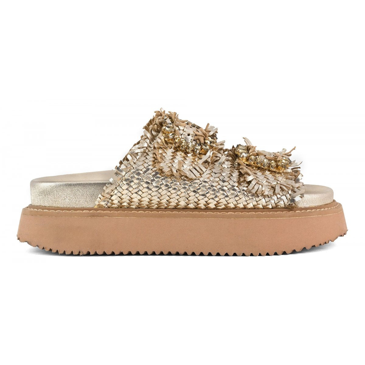 CORAL BLUE Sandalo Donna Gioiello Platform Pelle Intrecciata-Gold